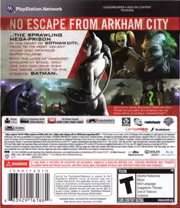 Batman - Arkham City (USA) (Dynamic Theme) box cover back